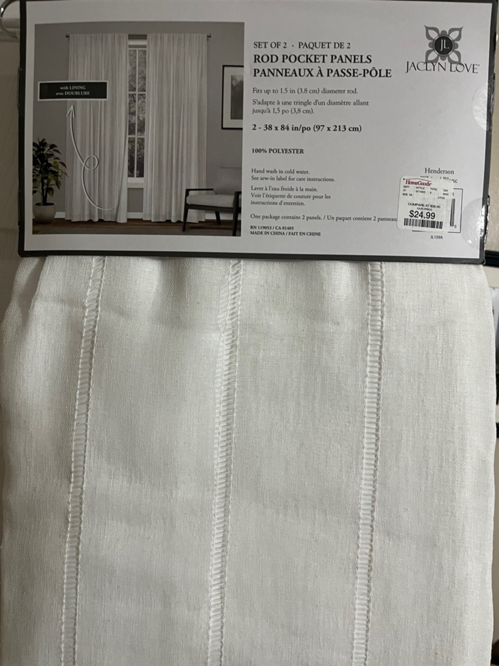 White Rod Pocket Curtain Panel - Set of 2 - Picture 2 of 3